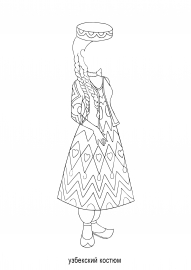 Девушка в расписном платье — раскраска