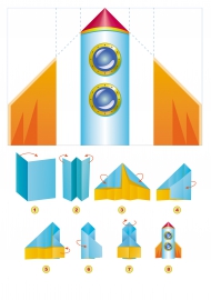 Ракета. Цветная схема оригами из бумаги