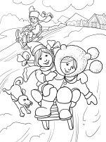 Рисунок дети катаются с горки на санках