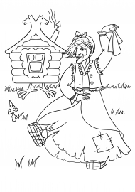 Баба Яга раскраска для детей. Распечатать Бабу Ягу из сказки в избушке, в ступе и на метле