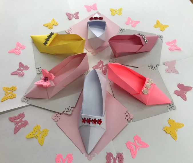 Оригами Туфелька из бумаги