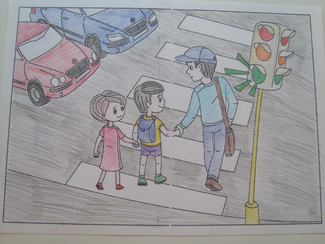 Дети переходят дорогу раскраска