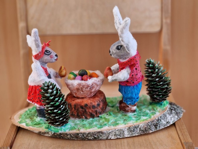 Мультяшные рождественские зайцы и подарки