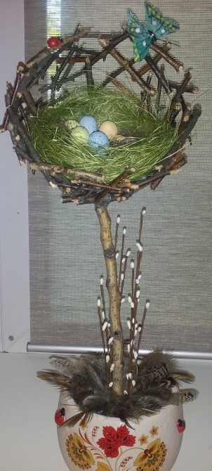Делаем Пасхальный топиарий и гнездо в стеклянном клоше