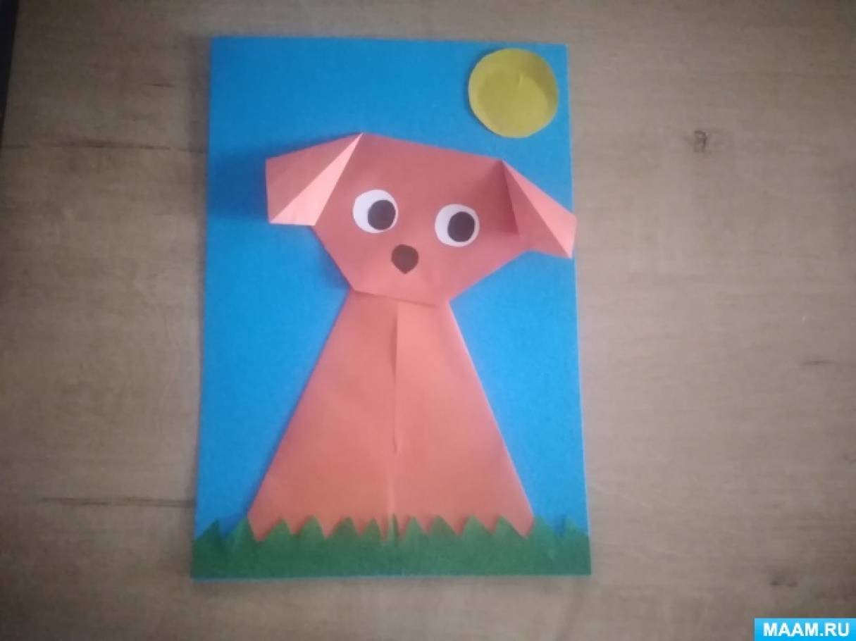 Оригами Собака из бумаги для детей. Схема простая. Описание с фото