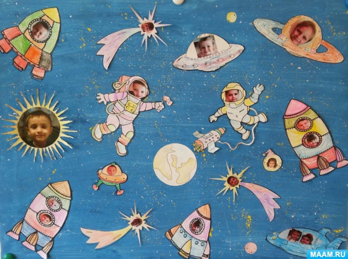 Утренний круг на тему космос. Коллаж на тему космос. Неделя космонавтики в детском саду. Детям о космосе в детском саду. Коллективная работа по теме космос.