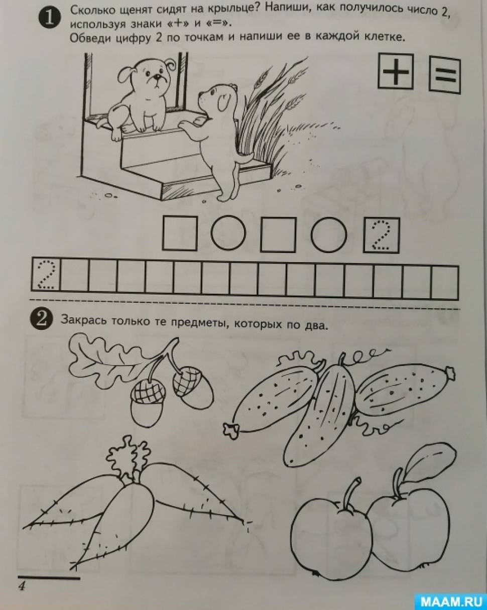 Конспект занятия по ФЭМП в старшей группе «Число и цифра 2, знаки +, Равно»  (2 фото). Воспитателям детских садов, школьным учителям и педагогам -  Маам.ру