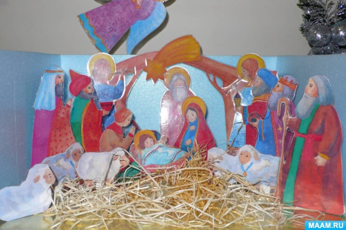 Рождественский вертеп У яслей Богомладенца, 7 фигурок, 5-12 см (Kaemingk)