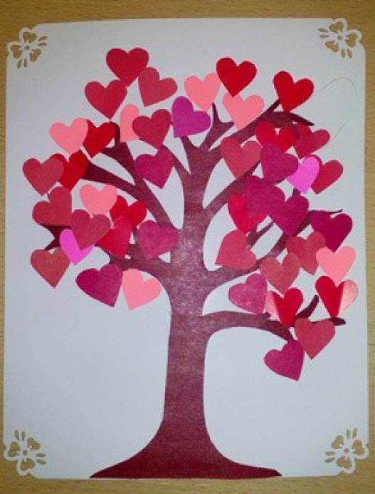 Картина в технике аппликация ко Дню Святого Валентина (3-6 лет)