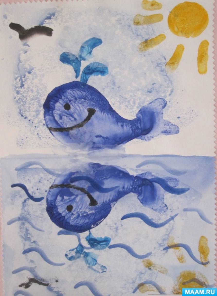 Папа рисует рыба кит пастелью масляной