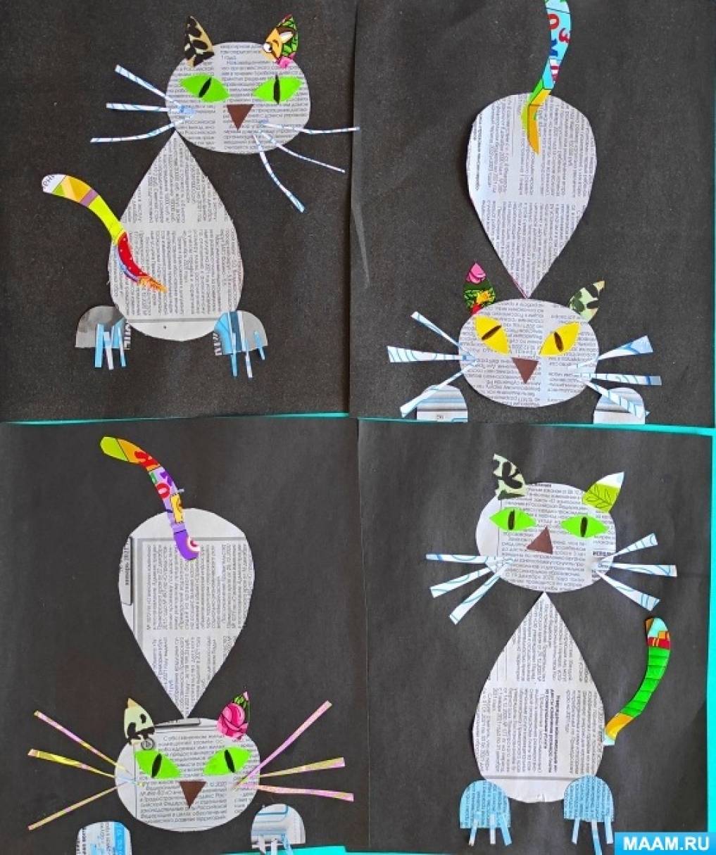 Делаем кошек из листочков: много идей как их делать