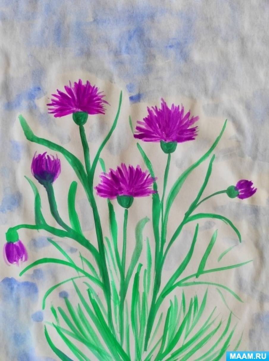 Рисуем с детьми первые цветы акварелью в технике «по-сырому»