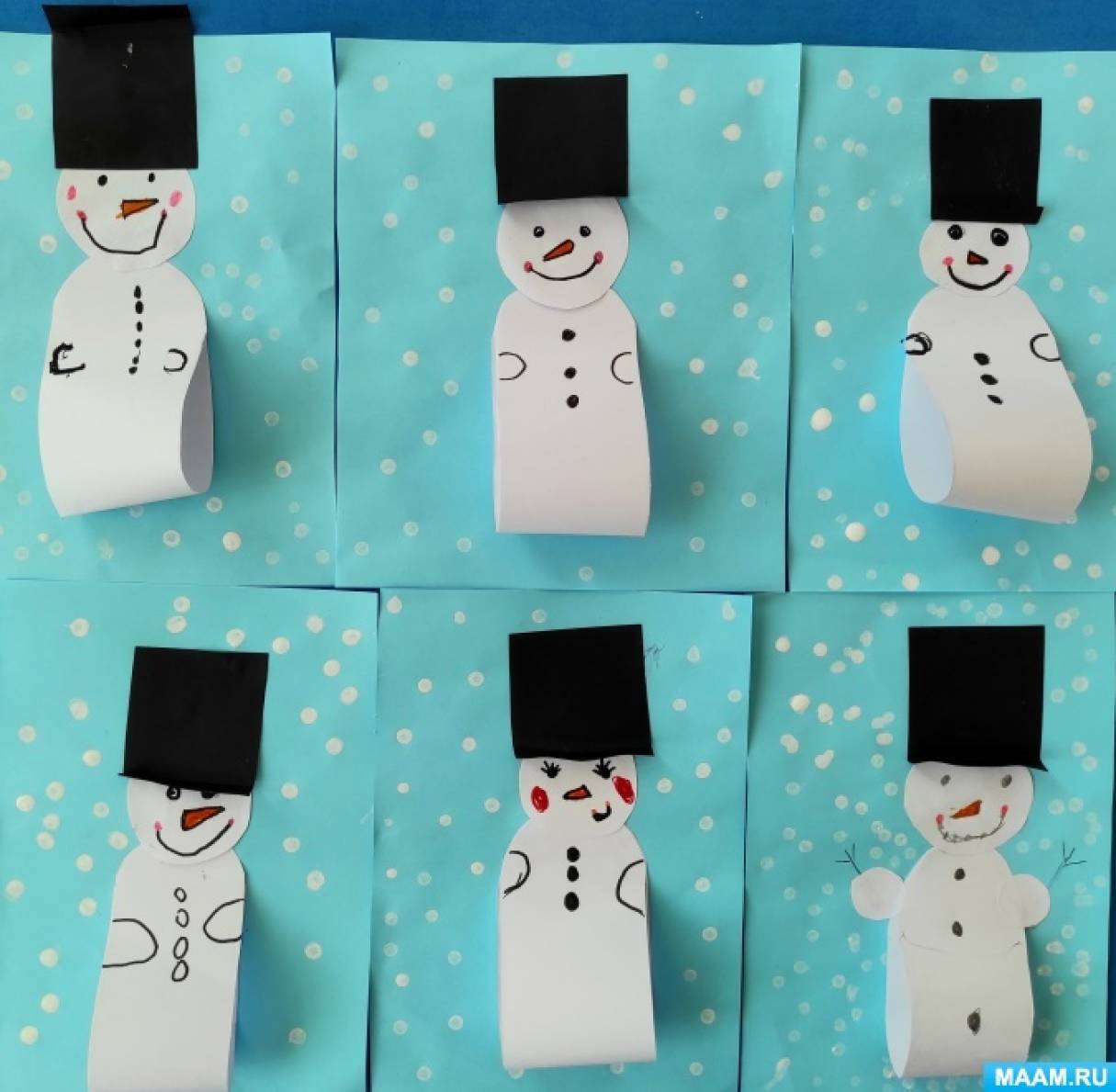 аппликация снеговик из бумаги, поделка к новому году