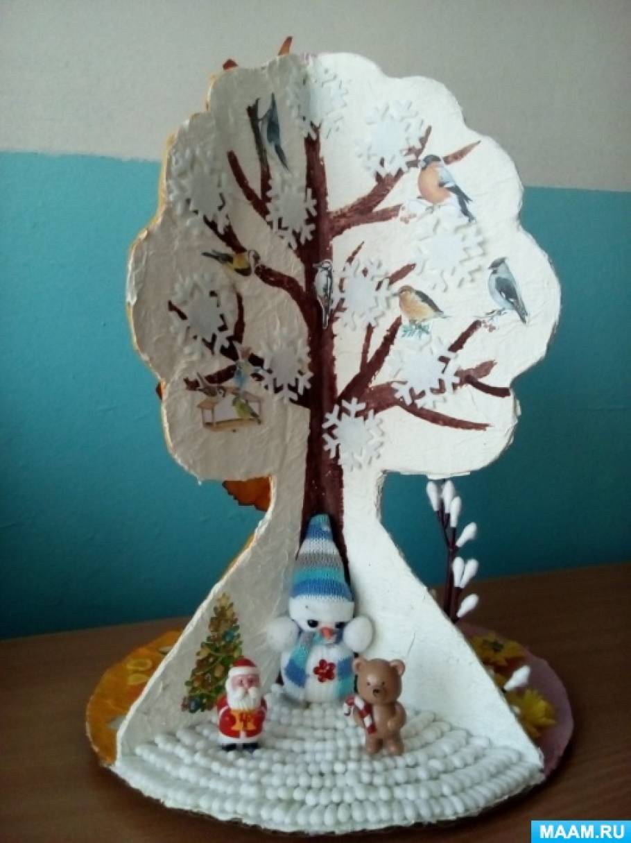 Конструирование зимнее дерево. Сезонное дерево. Сезонное дерево для детского сада. Зимнее дерево из картона. Макет зимнего дерева.
