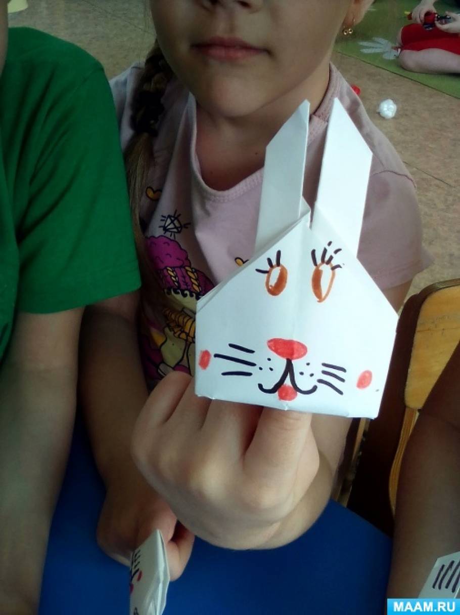Игрушка на Пальчик Зайчик. Оригами поделки из бумаги для школы. Легкое Оригами топпер для ручки