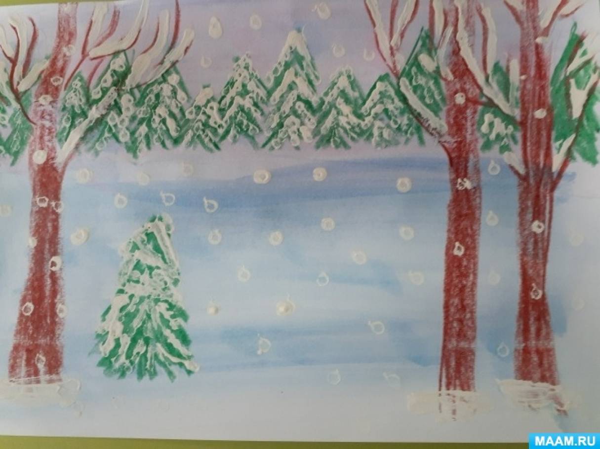 Рисунки зимнего леса для срисовки