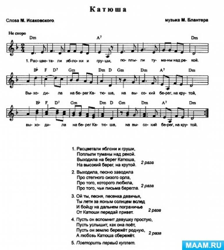 Строй песни в детском саду. Катюша Ноты. Расцветали яблони и груши Ноты для аккордеона. Катюша Ноты для фортепиано.