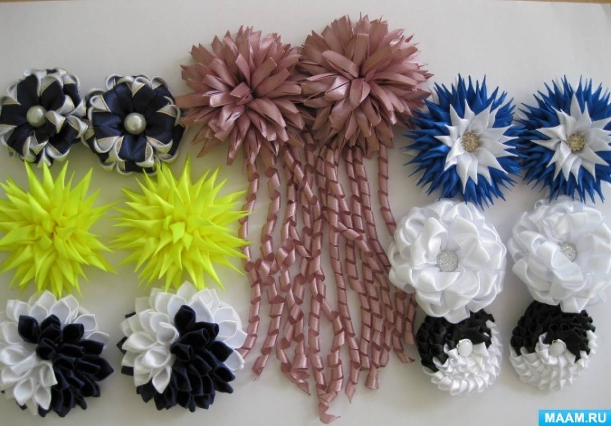 Цветы из ткани канзаши. Украшения для волос, модные аксессуары и декор