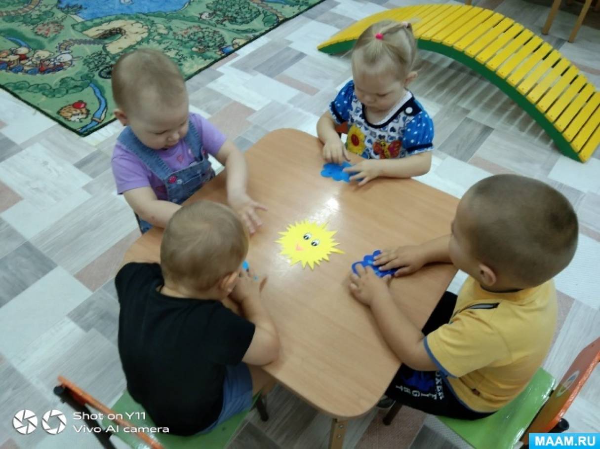 Конспект совместной ОД по лепке «Тучка с солнышком опять, в прятки начали  играть» с детьми второй группы раннего развития (9 фото). Воспитателям  детских садов, школьным учителям и педагогам - Маам.ру