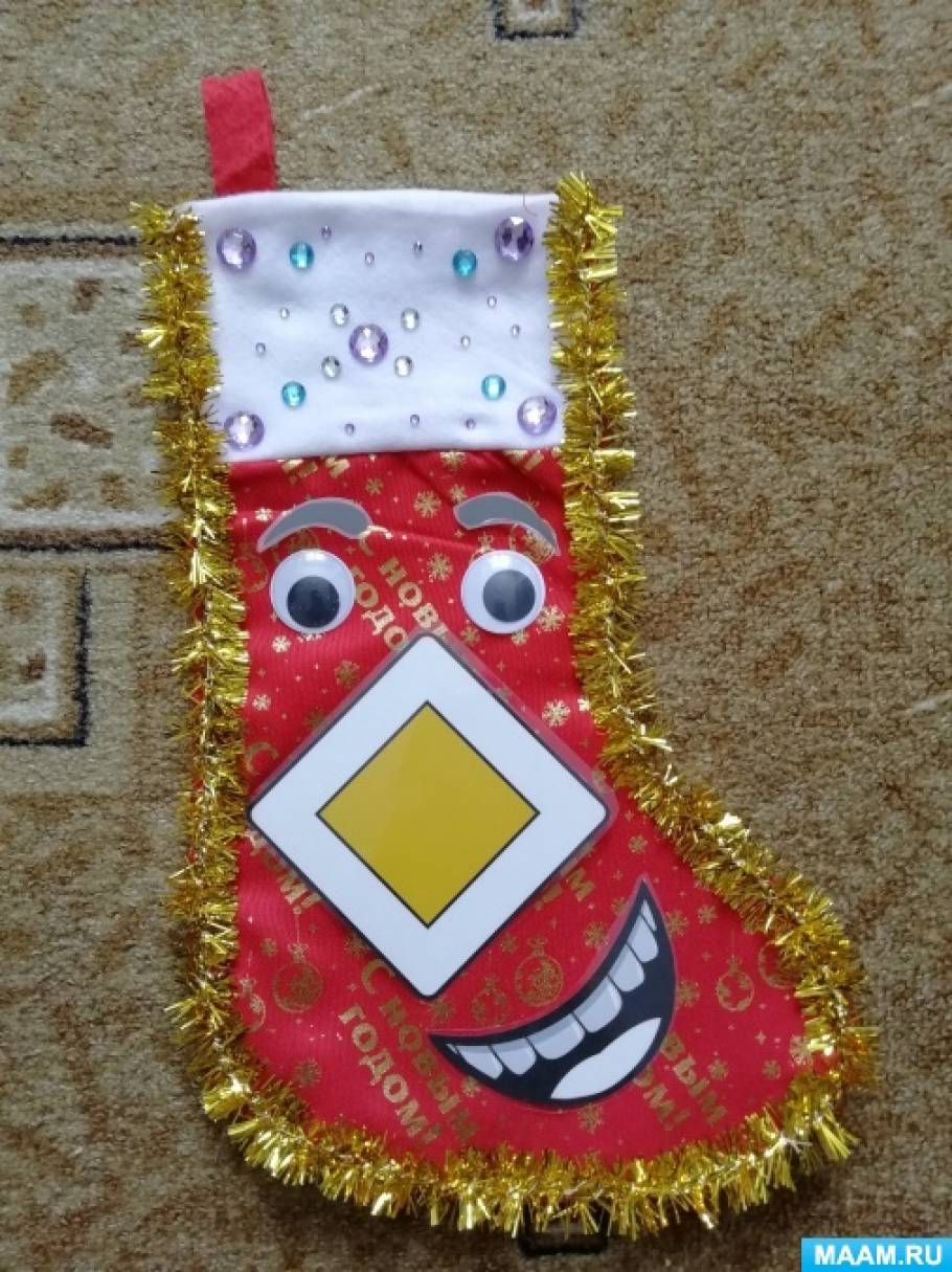 Новогодний носок для подарков Снежинки 42 см фото