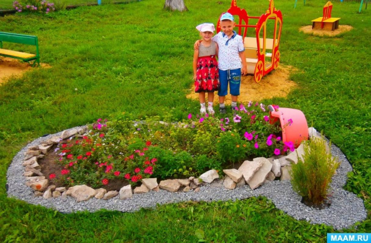 Клумбы на участке детского сада своими руками летом фото