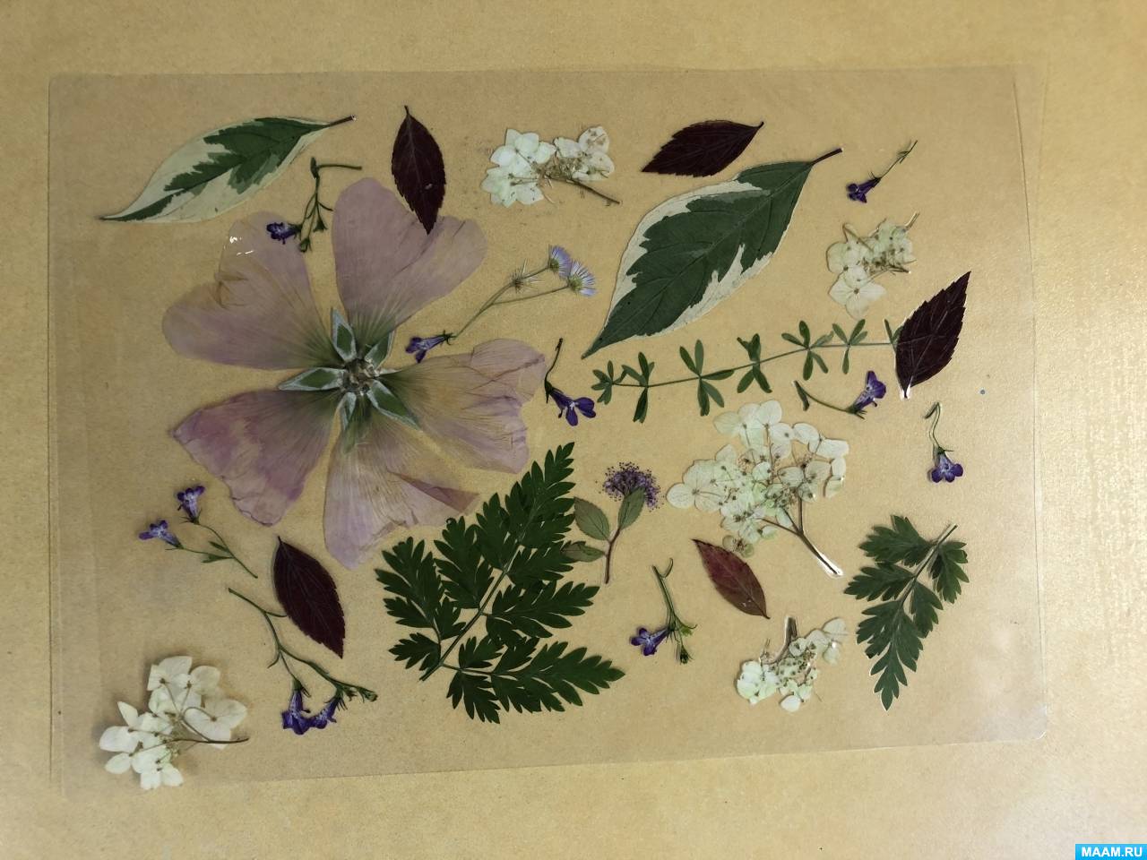 Пошаговое создание открытки с объемным украшением из листьев