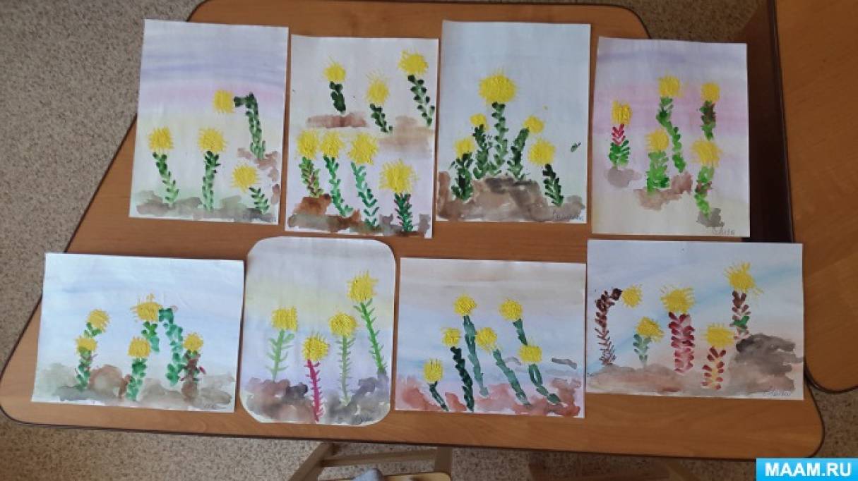 Рисование весенних цветов — мать-и-мачеха
