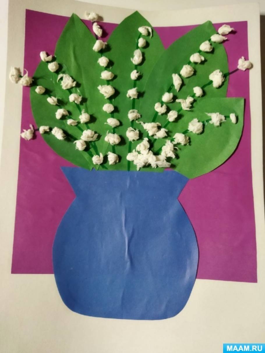 Поделки для малышей к 8 Марта. Аппликация «Цветы в вазе» из бумажных салфеток