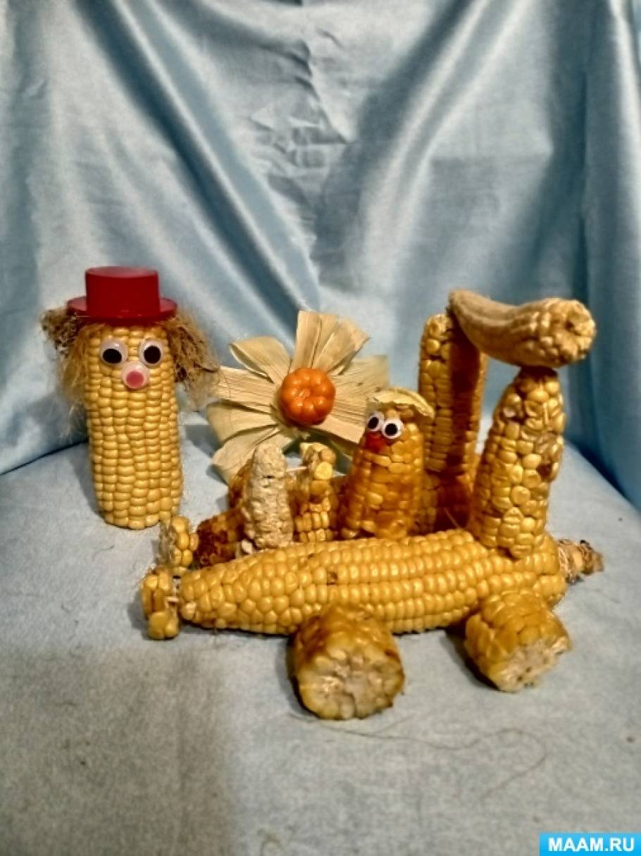 Игрушки из початков кукурузы, листьев и рыльцев