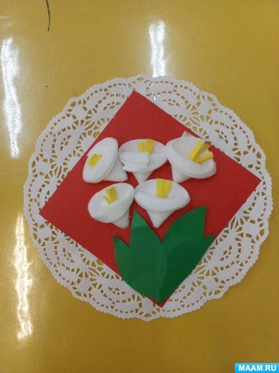 Поделка цветы из ватных дисков на 8 марта