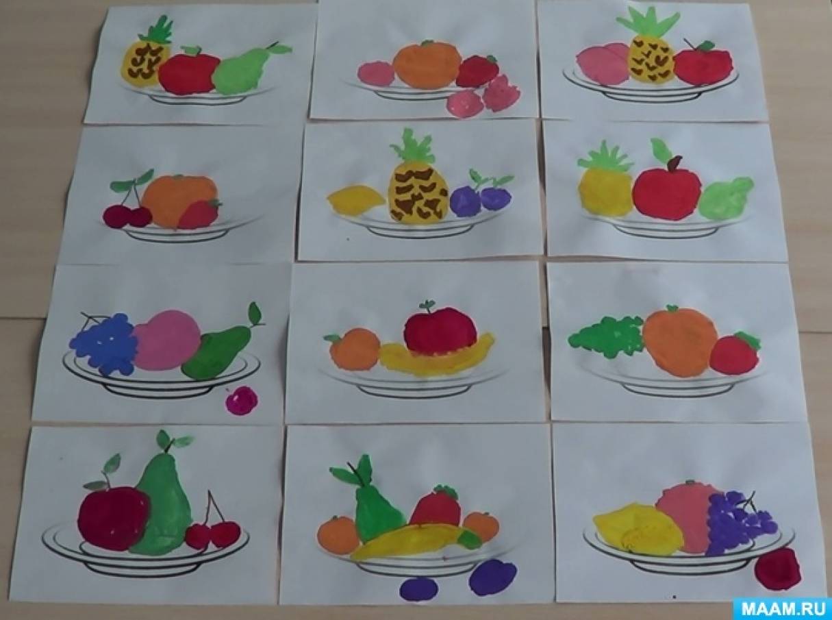 фруктовый стол рисование в средней группе