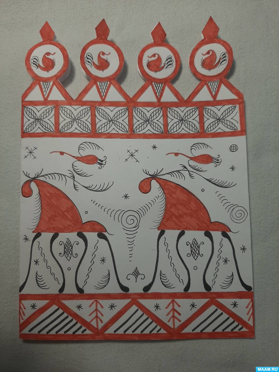 Разделочная доска, декоративная, Мезенская роспись
