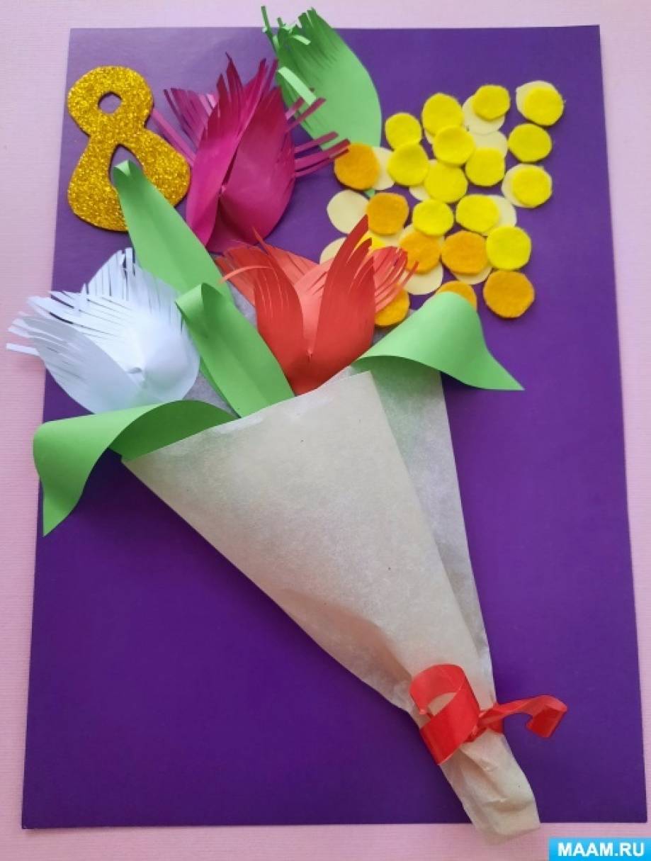 Открытка на День Матери с цветами из фоамирана
