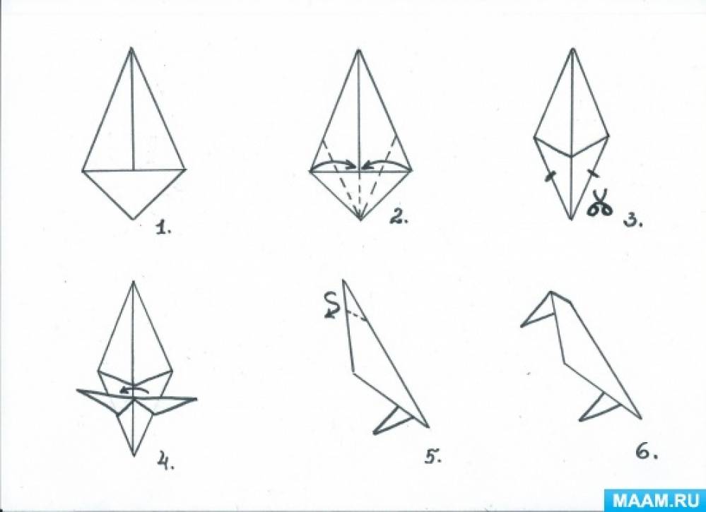 Птица оригами схема для детей оригами из бумаги