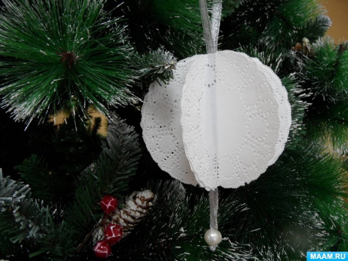 Новый год 2019: делаем красивые елочные шары из кружевных салфеток