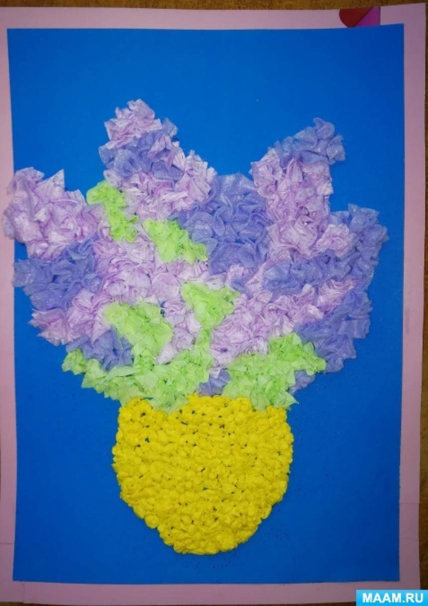 Аппликация с цветами из вискозных салфеток пошагово