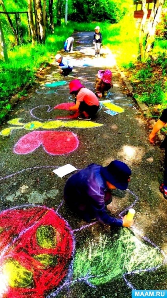 Рисунки на асфальте мелками с детьми дошкольного возраста (18 фото).  Воспитателям детских садов, школьным учителям и педагогам - Маам.ру