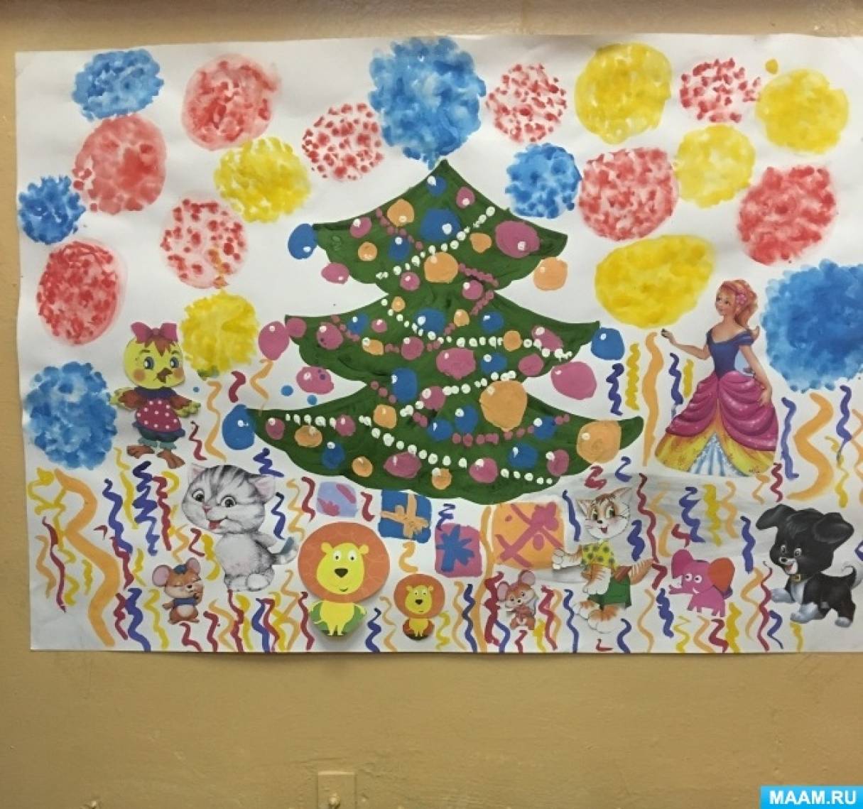 Фрагменты большого плаката «Новогодняя елка» для оформления детского сада