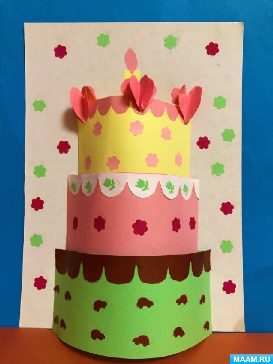 Бумажный торт с пожеланиями на день рождения
