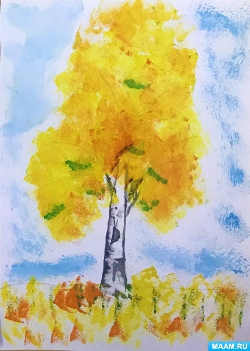 Рисование губкой. Осеннее дерево. Пошаговый мастер-класс