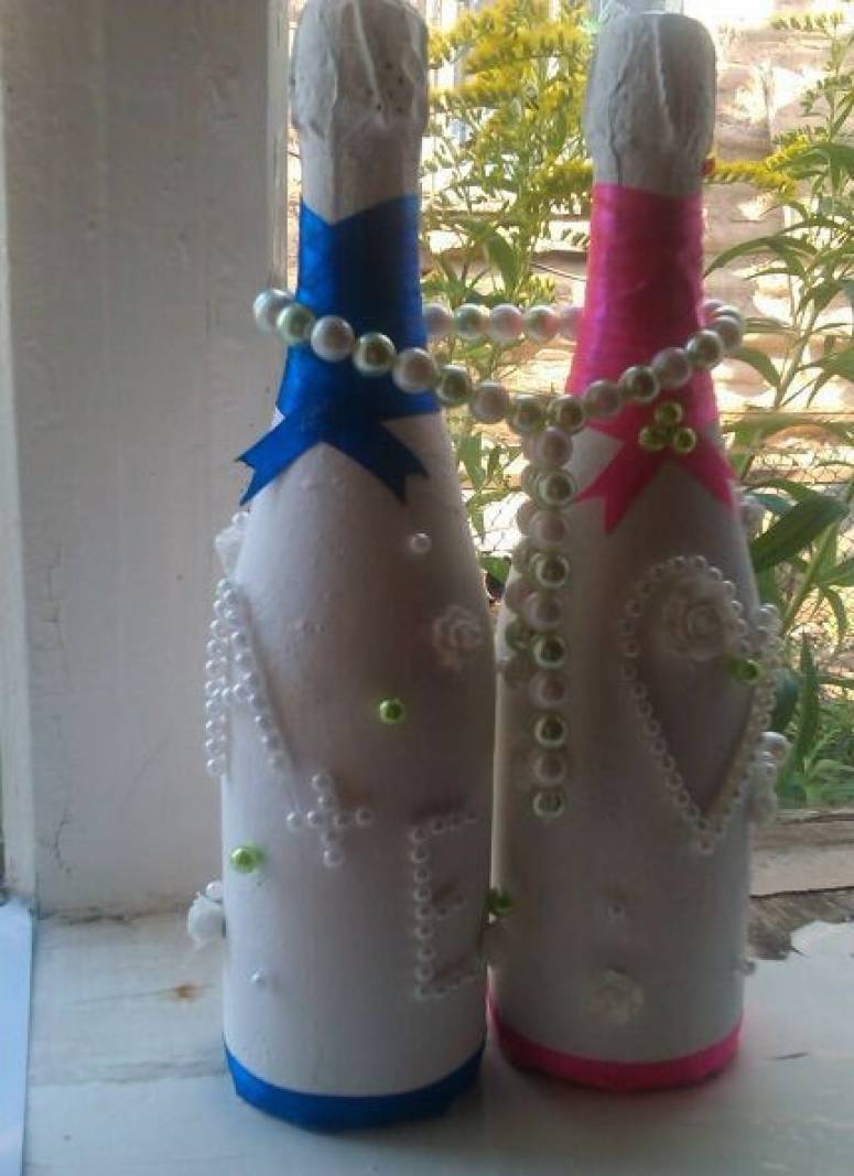 Публикация «Декорирование свадебных бутылок „Жених и невеста“» размещена в разделах