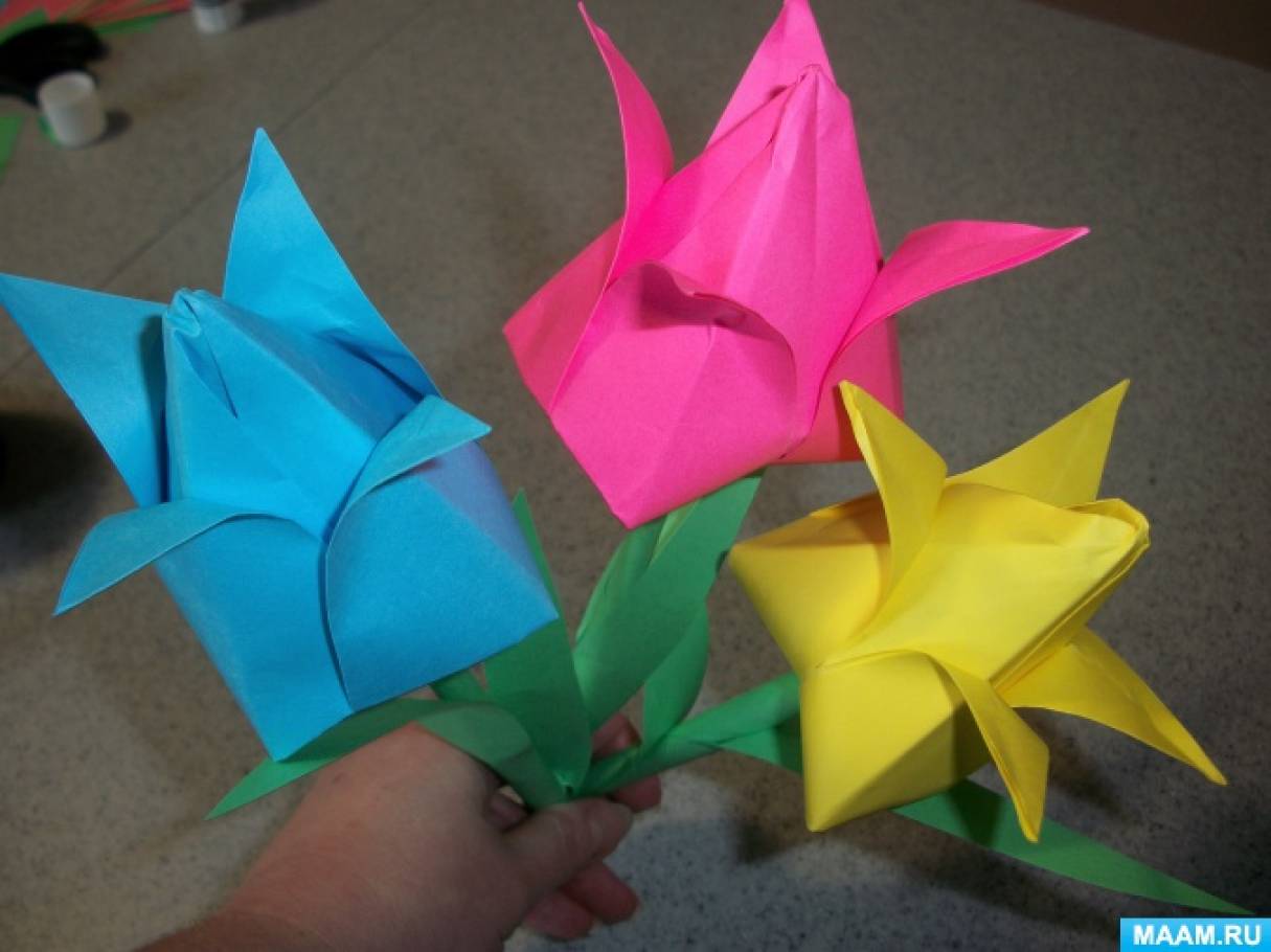Тюльпан из бумаги в технике оригами. Мастер-класс с пошаговыми фото