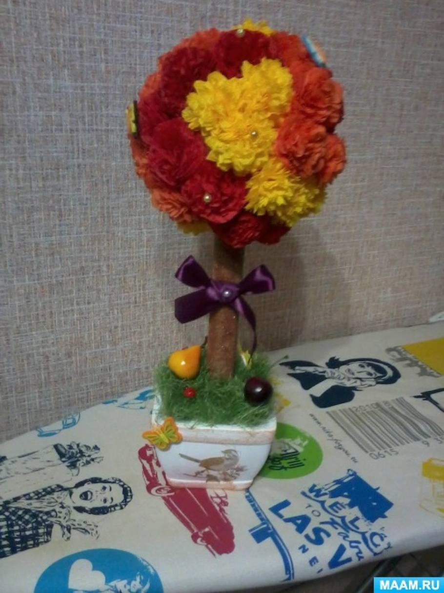Декоративное дерево с розами из вискозных салфеток! Фото + видео мастер-класс!