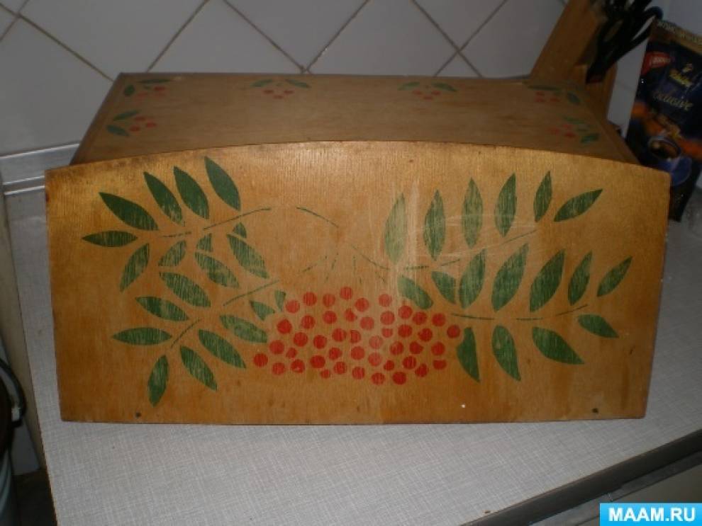 Хлебница - короб деревянная декупаж цвет сливочный с фруктами