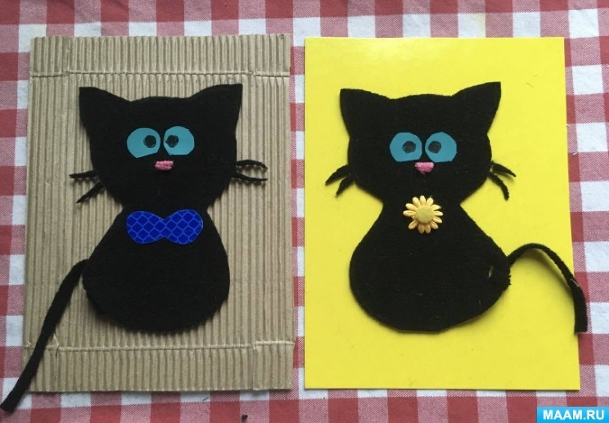 Аппликация кошка из ткани, фетра и бумаги: простые мастер-классы для детей и начинающих