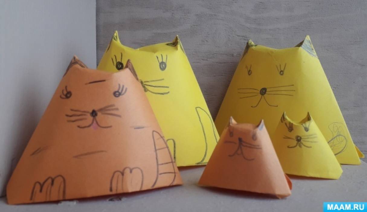 Легкое оригами для начинающих. Как сделать кошку из бумаги