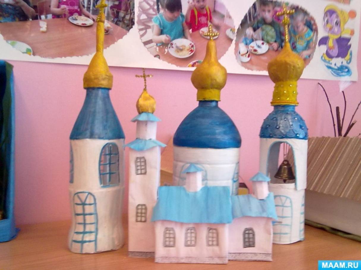 Поделка церковь из пластиковых бутылок, спичек, в виде картины - пошаговые мастер-классы