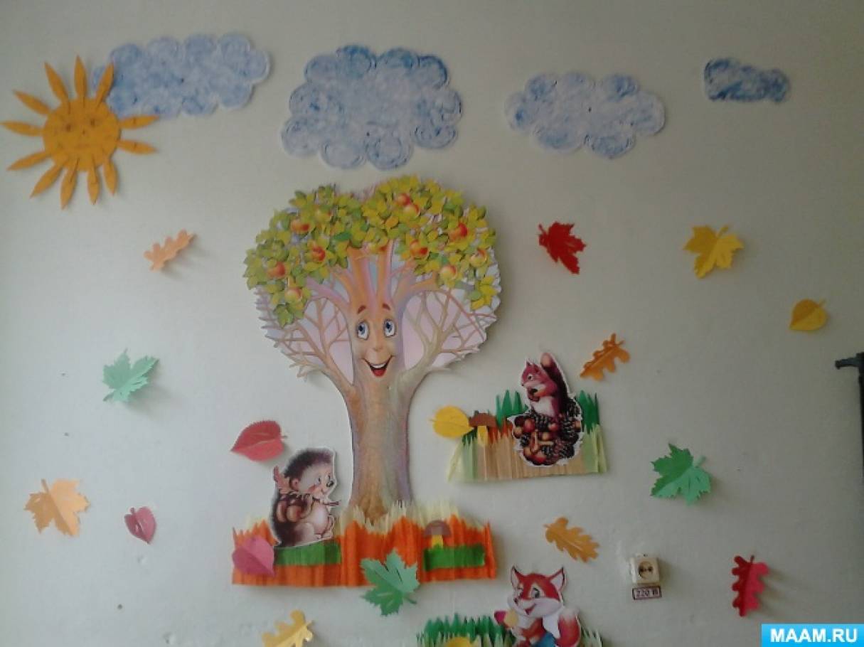Уголок осени в детском саду. Примеры работ, выполненных воспитателями с детьми