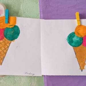 Конспект занятия по рисованию в младшей группе с использованием разных техник «Весёлое мороженое» для детей 3–4 лет